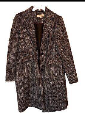 Nine West Black & White Herringbone Longline Trench Coat